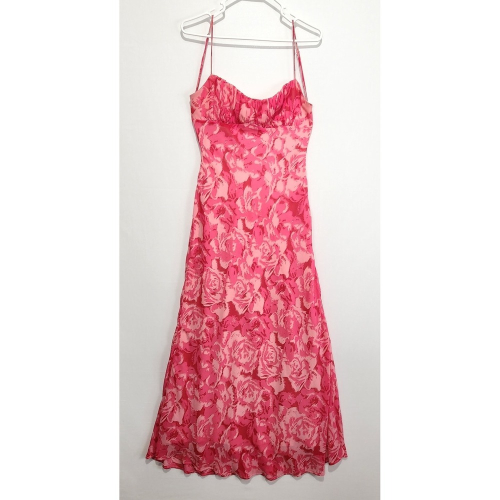 Saints & Secrets Women's Size M Pink Floral Slip Midi Dress Spaguetti Strap